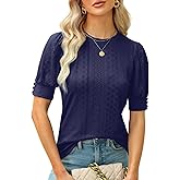BMJL Womens Dressy Casual Blouses Business Tops Short Sleeve Shirts Work Tops Cute Puff Sleeve Blouses