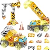 SHYMAGICRZ 74PCS Engineering Series Magnetic Tiles Toddler Toys, Magnetic Building Blocks for Kids, STEM Educational Toys Birthday Gifts for 3 4 5 6 7 Year Old Boys Girls Children