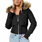 Megfie Womens Cropped Puffer Jacket Lightweight Winter Coats Quilted Jackets Faux Fur Trim Puffer Bomber Jacket