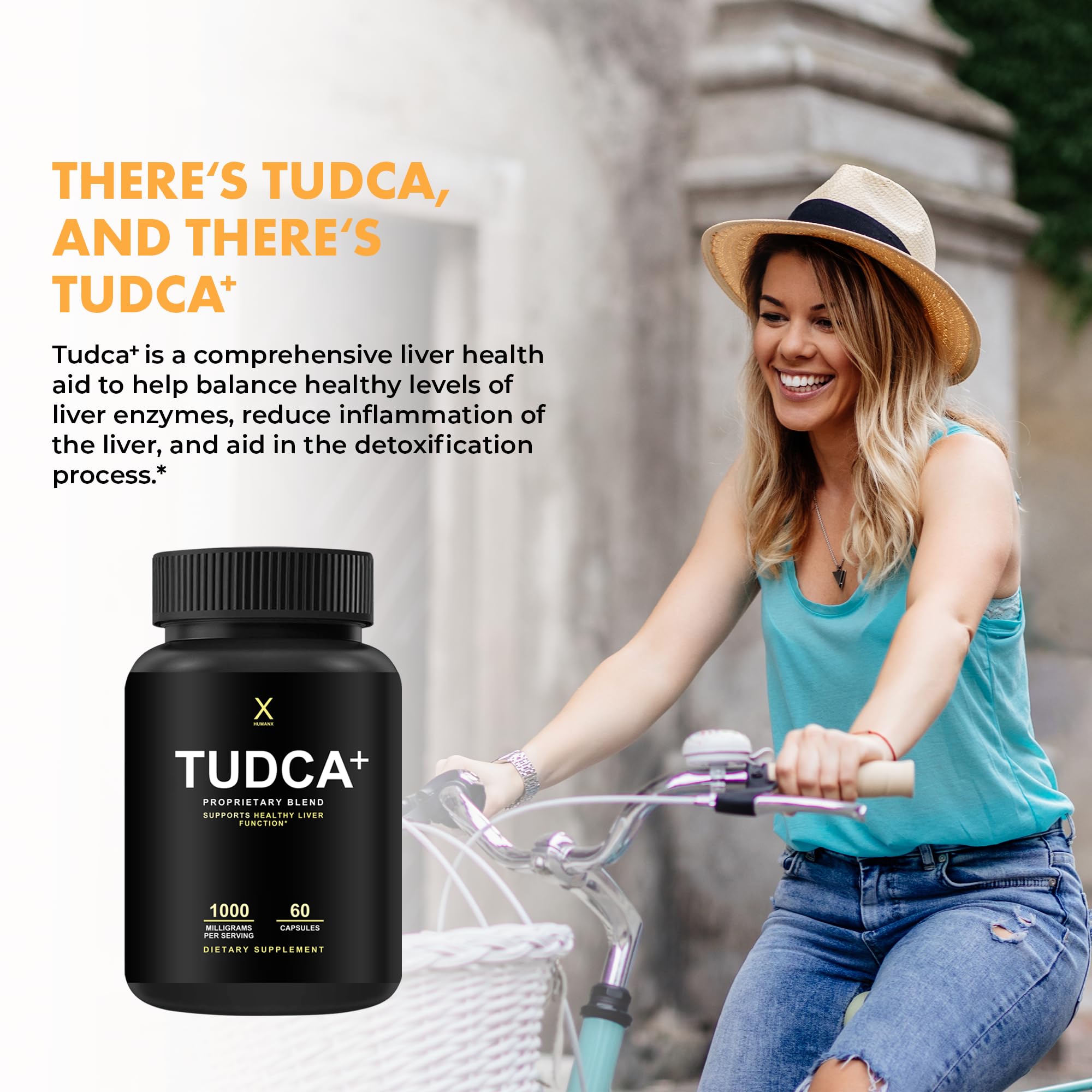 HUMANX TUDCA+ 1000mg Bile Salts Liver Support Supplement, Liver and Gallbladder Cleanse Supplement - Vegan, Non GMO - USA Made Easy to Swallow Capsules - Tauroursodeoxycholic Acid Supplements