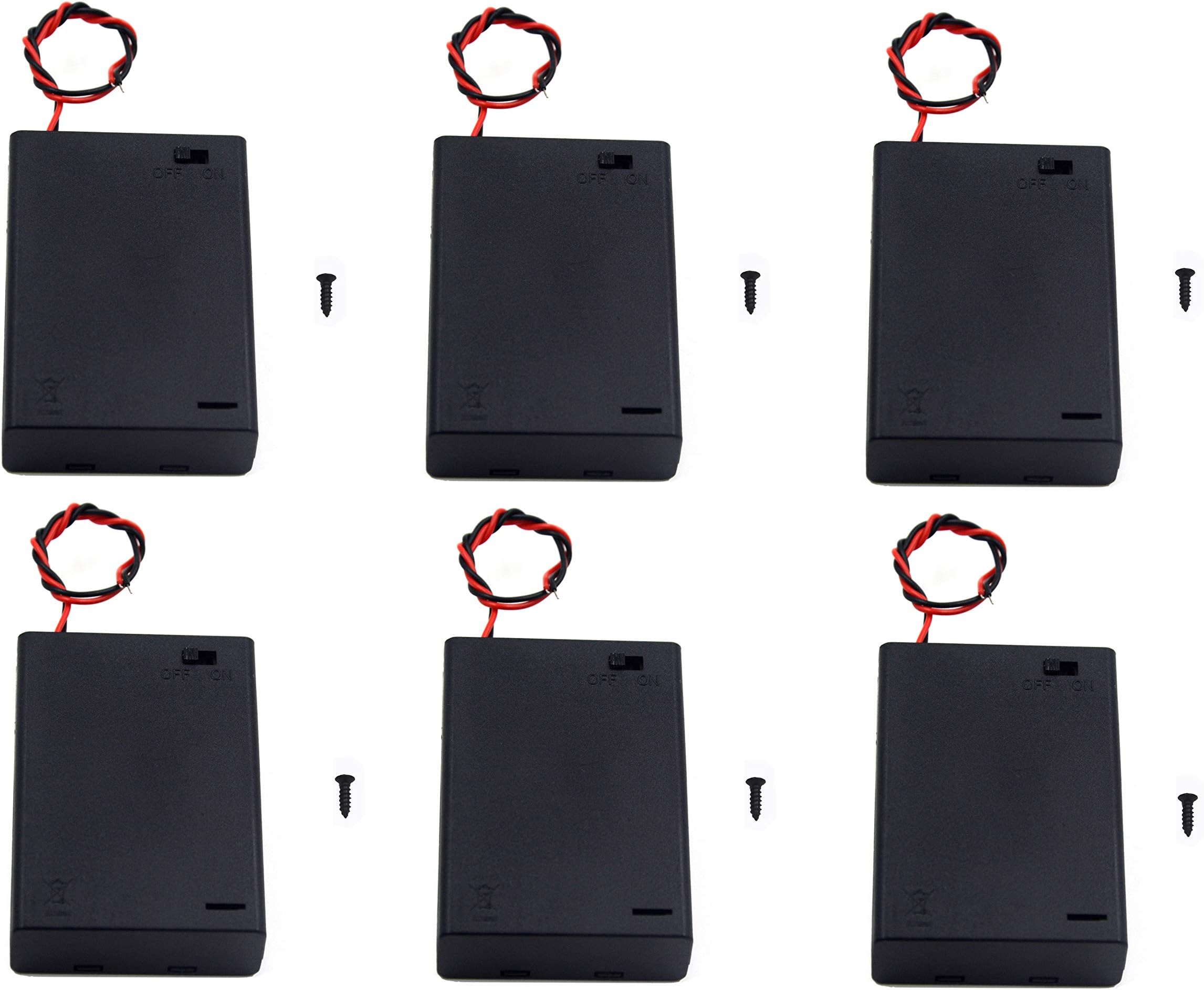 WAYLLSHINE 6PCS ON/Off Switch with Cover 3X 1.5V AA Battery Holder Battery Case Battery Box with 5.5" Black Red Wire Leads