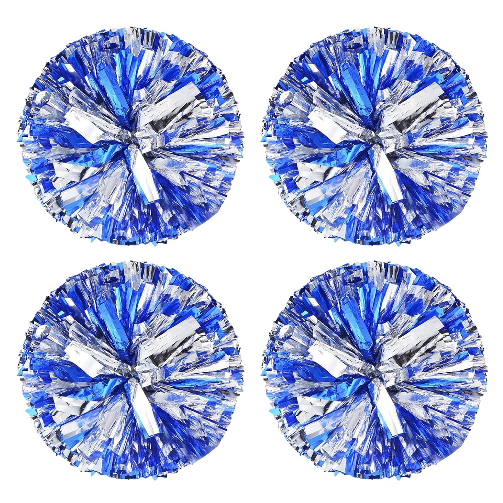 BRTNUP 12 Inch Metallic Cheerleading Pom Poms for Kids Adults, 4PCS Fluffy Cheerleader Pompoms with Handle for School Sports Games Team Spirit Cheer (Blue Silver)