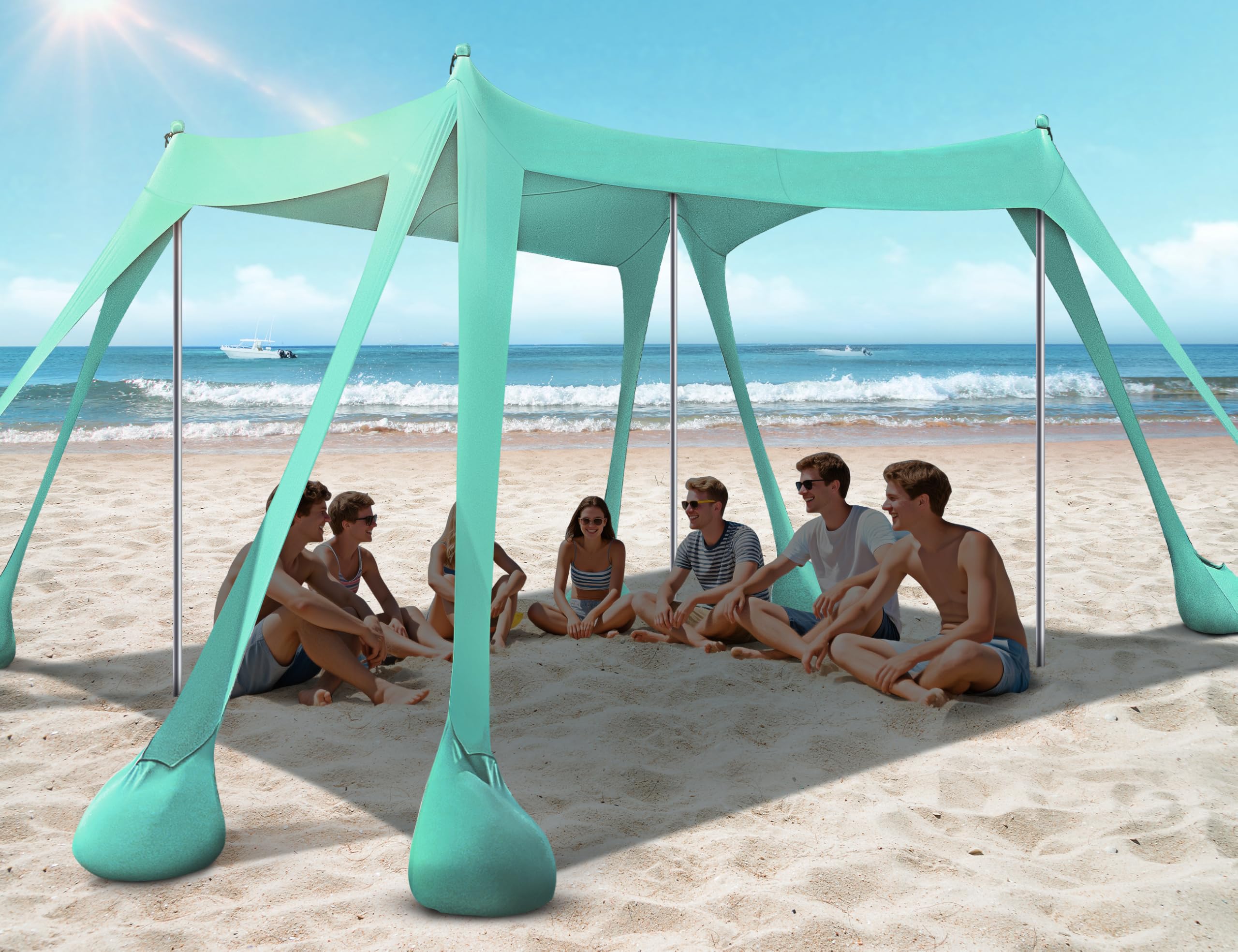Photo 1 of Rengue Beach Tent, Beach Canopy UPF50+ UV Protection, 10x10ft Beach Shade Sun Shelter with 8 Sandbags, Sand Shovels, Ground Peg, Stability Poles for Camping, Fishing, Picnic, Backyard Fun, Light Green