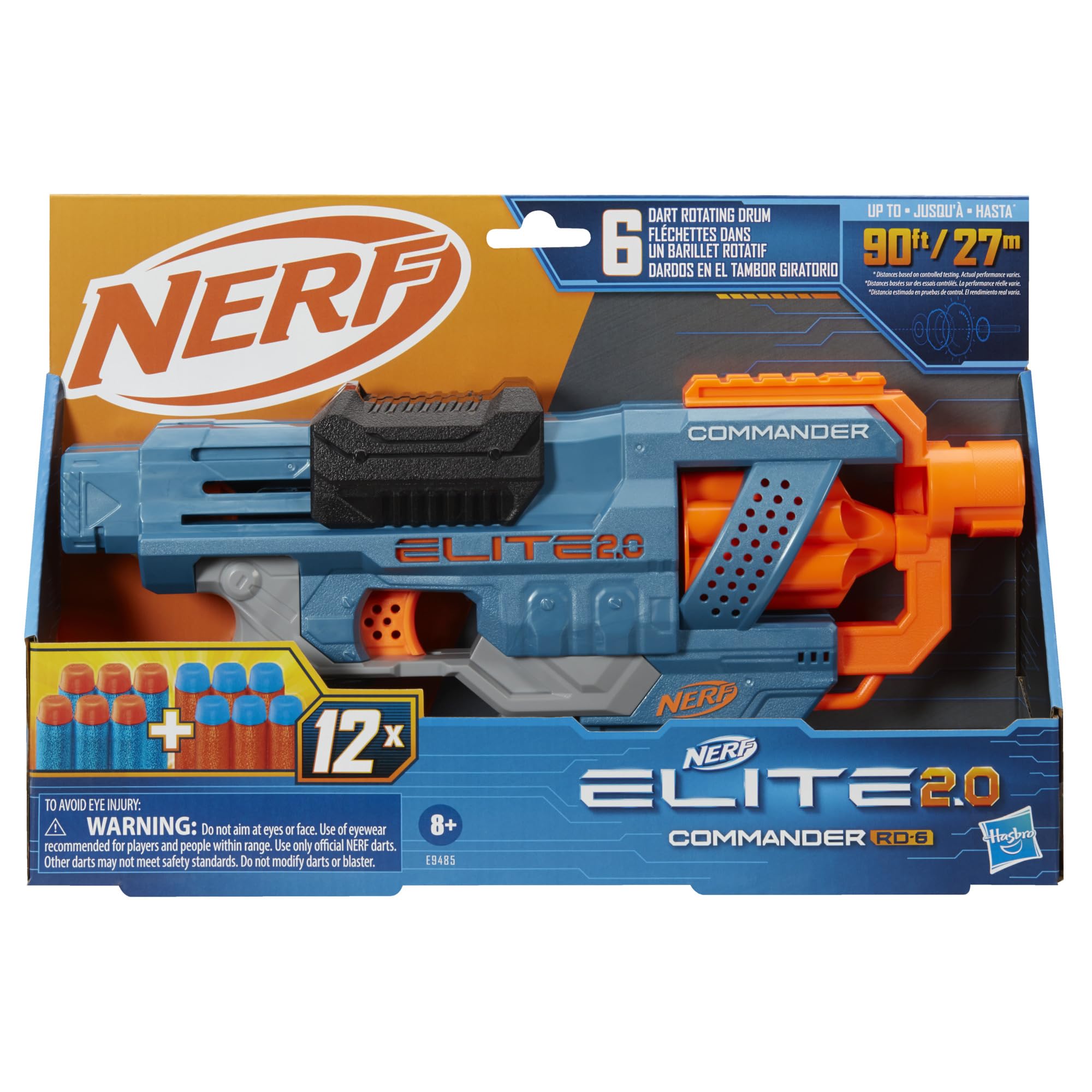 NERF Elite 2.0 Commander RD-6 Dart Blaster, 12 Darts, 6-Dart Rotating Drum, Outdoor Toys, Ages 8 and Up