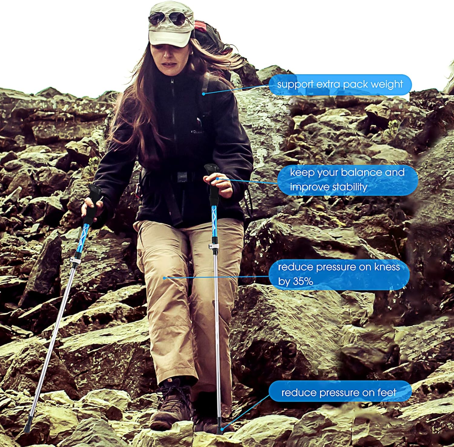 Koviti Trekking Poles - Collapsible Hiking Poles 2pc Pack, Strong Lightweight Walking Sticks with 8 Season Accessories, Aluminum Alloy 7075, Adjustable Quick Lock for Hiking, Camping : Sports & Outdoors