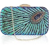 Peacock Evening Bags Clutch Purse for Women Bead Sequins Vintage Purses Crossbody Handbags with Detachable Chains