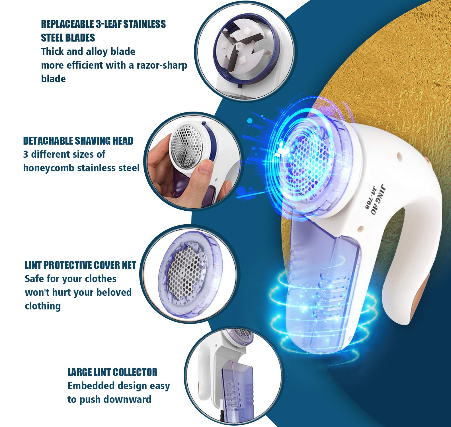 Baelor Electric Fuzz Lint Remover - Portable Fabric Pill Shaver and Effectively Sweater Defuzzer with Replaceable Stainless Steel Blade for Clothes, Furniture, Couch, Blanket, Curtain, Socks, Cashmere