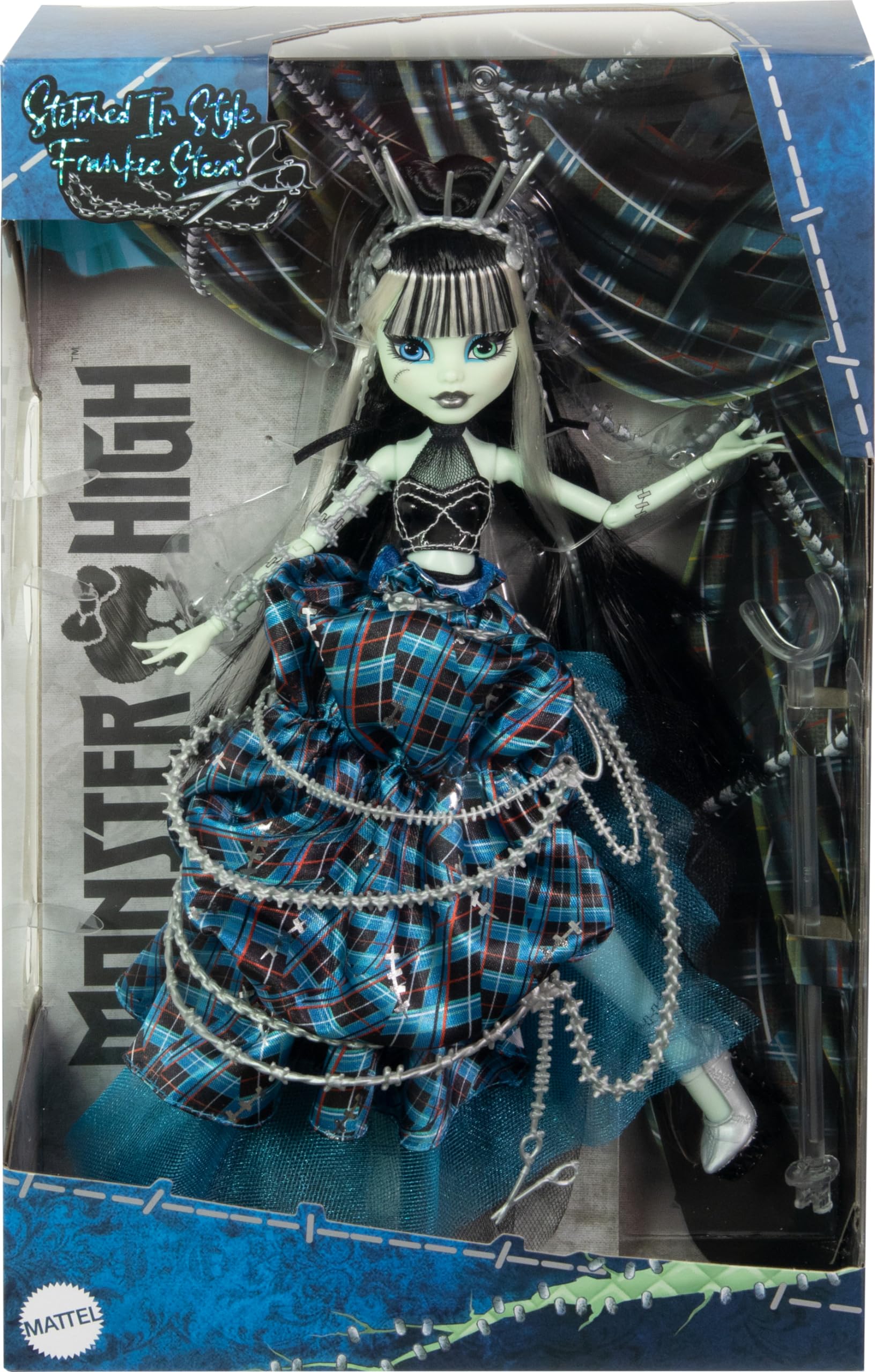 Monster High Frankie Stein Doll with Original Sculpt, Stitched in Style Collector Doll with Deconstructed Gown and Sewing-Inspired Accessories