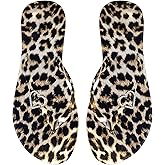OYOANGLE Women's Leopard Print Flip Flop Sandals Rhinestone Heart Decor Vacation Casual Thong Sandal