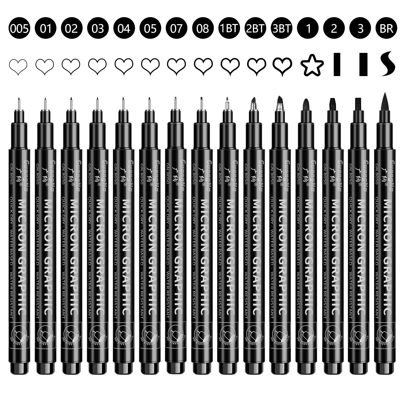 OFFCUP Black Fineliner Pens, 15pcs Technical Drawing Pens for Artists, Micro Liner Pens Drawing Pens Anime Pigment Pens for Sketching Drawing Illustration Manga Scrapbooking Office Art Supplies