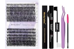 WENDY LASHES DIY lash Extension Kit Lash Cluster Kit with 240 PCS C/D Curl12-16mm Mixed,Individual Lashes Eyelash Clusters Lash Band and Seal Cluster Lash Applicator Individual Lashes Kit(30P/40P-D-12-16mm Kit)
