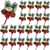 GXXMEI 25PCS Christmas Floral Pick with Jingle Bell, Pine Cone Holly Berry Stems for Crafts, Artificial Christmas Picks and Sprays for Christmas Home Decor, Garland, Wreath