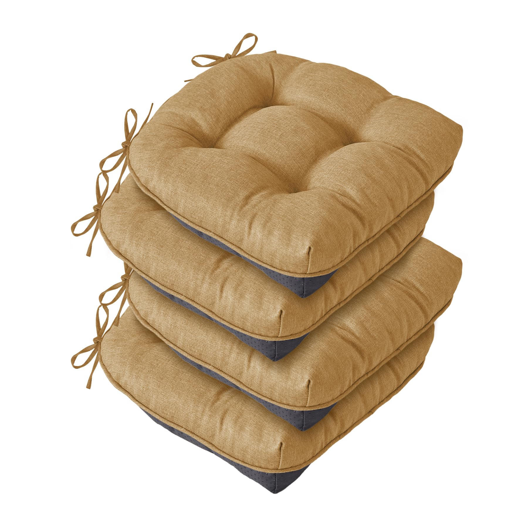 Photo 1 of IASEAHK Chair Cushions for Dining Chairs, Seat Cushions for Kitchen Chairs, Indoor Seat Cushions with Ties, Tufted Foam Chair Pads, Non Slip Chair Cushions Set of 4, 15.5" x 15.5" x 4", Khaki