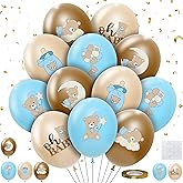 HYOWCHI 36Pcs Blue Bear Baby Shower Balloons Decorations for Boy, We Can Bearly Wait Baby Shower Party Latex Balloons, Blue Brown Theme Bear Birthday Party Supplies
