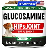 STRELLALAB Advanced Glucosamine for Dogs, Chondroitin MSM Joint Supplement | Hip Joint Supplement for Dogs Mobility w/Omega-3 - Joint Pain Relief - Chewable Treats, All Breeds - Vet-Approved (120Ct)