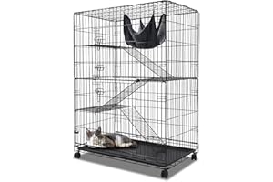 Homey Pet 51 Inch Cat Cages Indoor, Large 4-Tier Cat Crates for Indoor Cats, Collapsible Metal Wire Cat Enclosures Big Kennel for Adult Cats Kitten Kitty with Hammock, Ladders, 360° Wheels