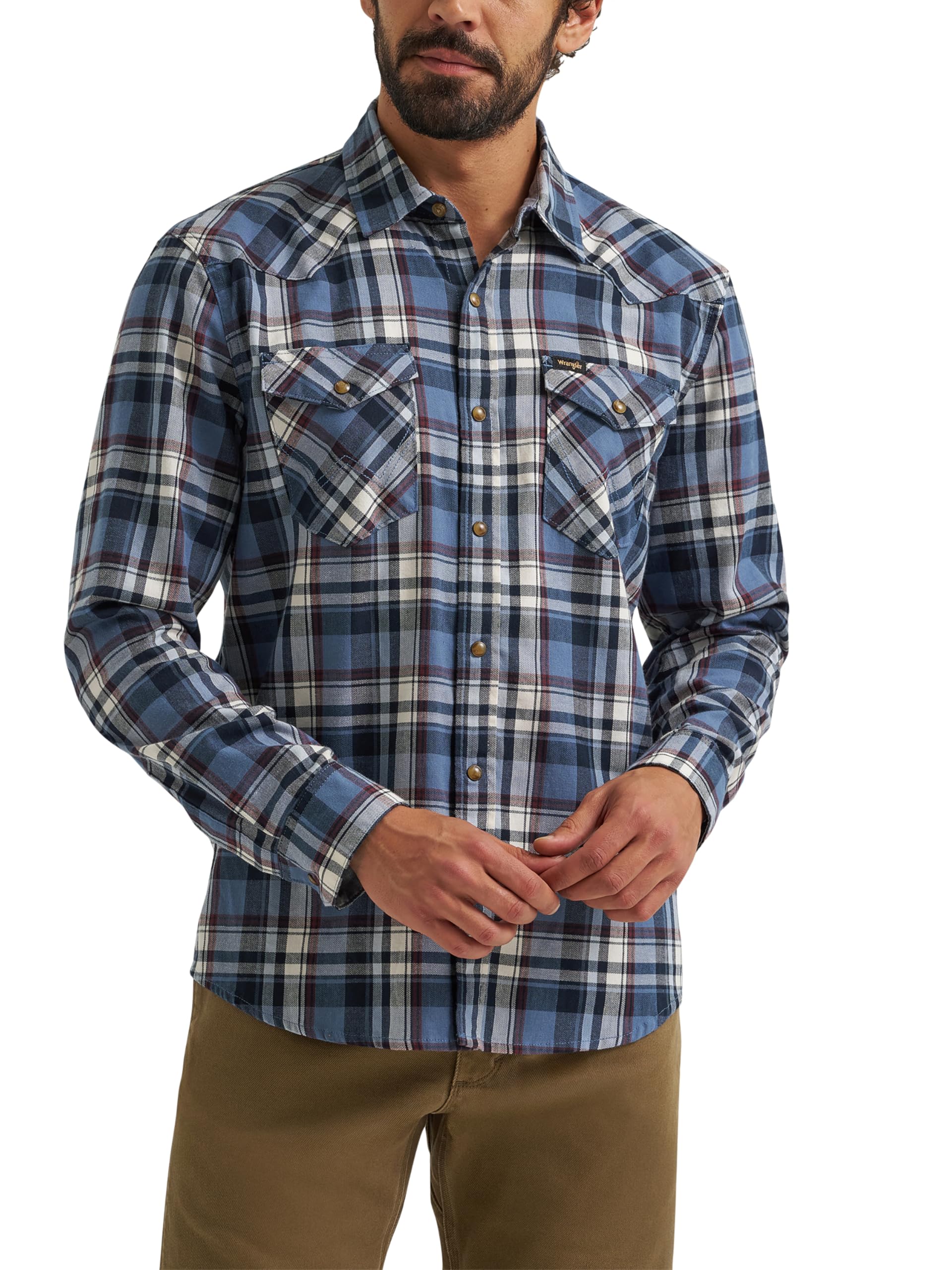 Wrangler Men's Iconic Denim Regular Fit Snap Shirt, Midnight Navy, Large Image