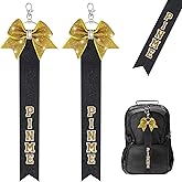 CN 2PCS Glitter Cheerleader Keychain Cheer Gifts Bow Holder，Cheer Pin Strap Pin Me Ribbon for Backpack Bags