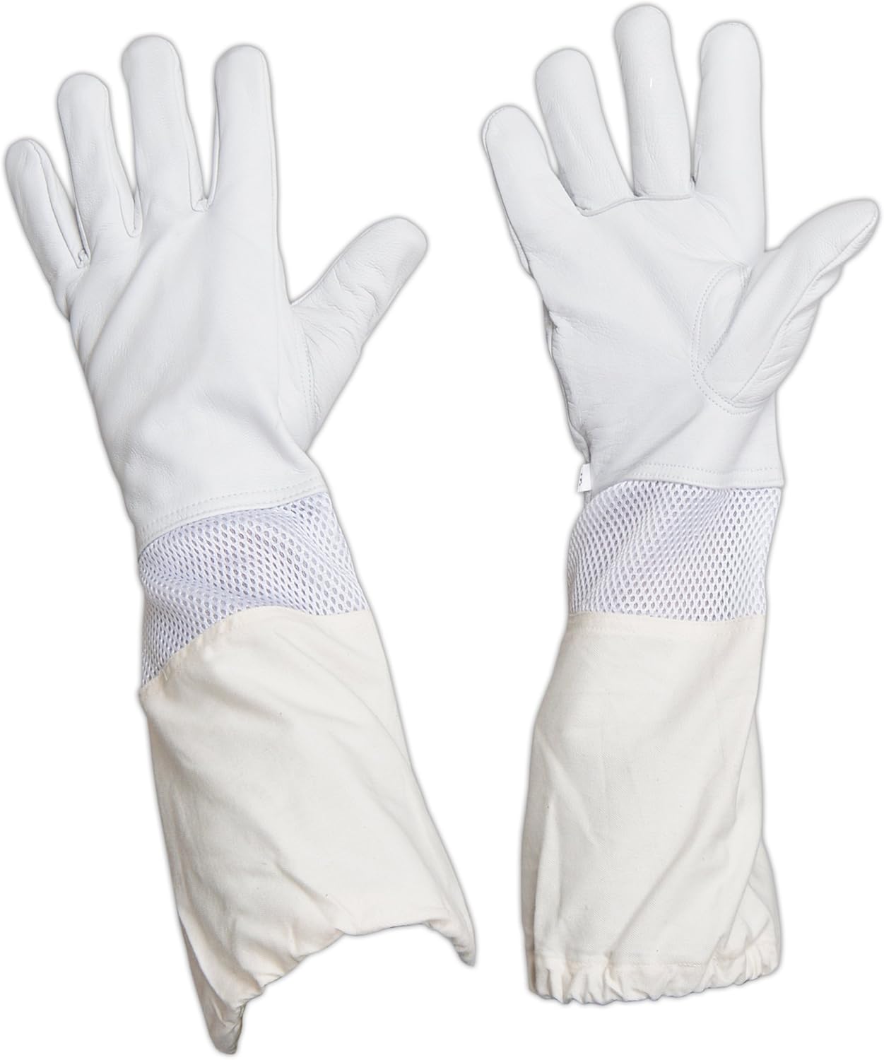 Forest Beekeeping Premium Goatskin Leather Beekeeper's Glove with White Vent Long Canvas Sleeve with Elastic Cuff (L) - Image 4