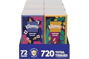 Kleenex On-The-Go Facial Tissues, Travel Size, 72 Packs (9 Displays of 8), 10 Tissues per Pack, 3-Ply (720 Total)