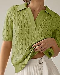 Imily Bela Women's Cable Short Sleeve Sweaters Tops