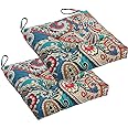 Makimoo 2-Pack Outdoor/Indoor Wicker Patio Seat Cushion Pad with Ties - Decorative Dining Chair Cushion, 17" x 17" (Blue Trumpet Flowers)