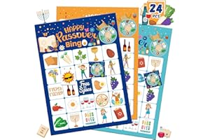 FENKYSOIX Passover Bingo Passover Games for Adults with 24Pcs Passover Bingo Player Cards Passover Activities Games for Kids Family School Classroom Passover Party Favors