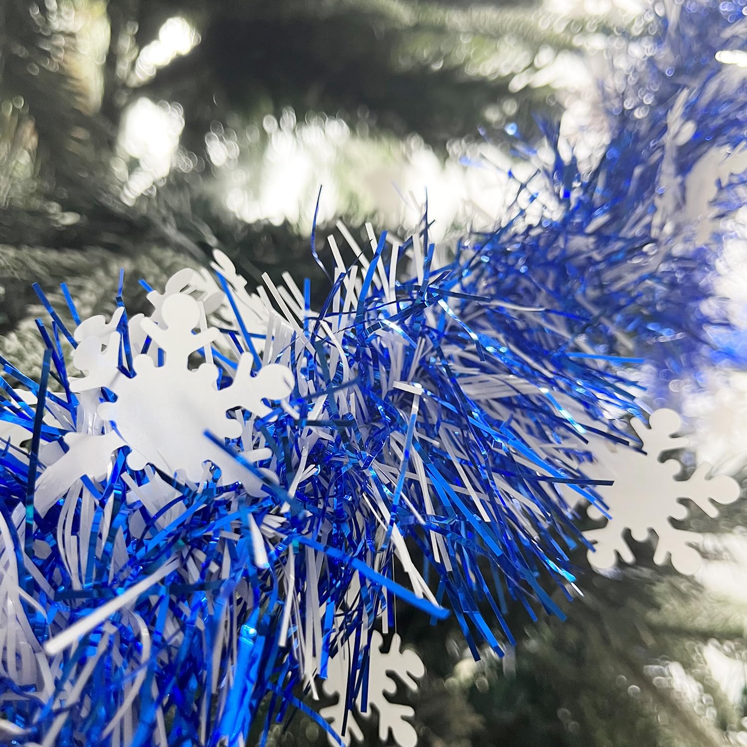 Royal Blue Christmas Snowflake Tinsel Garland, 10m / 32.8ft Christmas Tree Metallic Tinsel Xmas Tinsel Shiny Garland Thick Hanging Decorations for Christmas Party Home Decorations (Royal Blue)