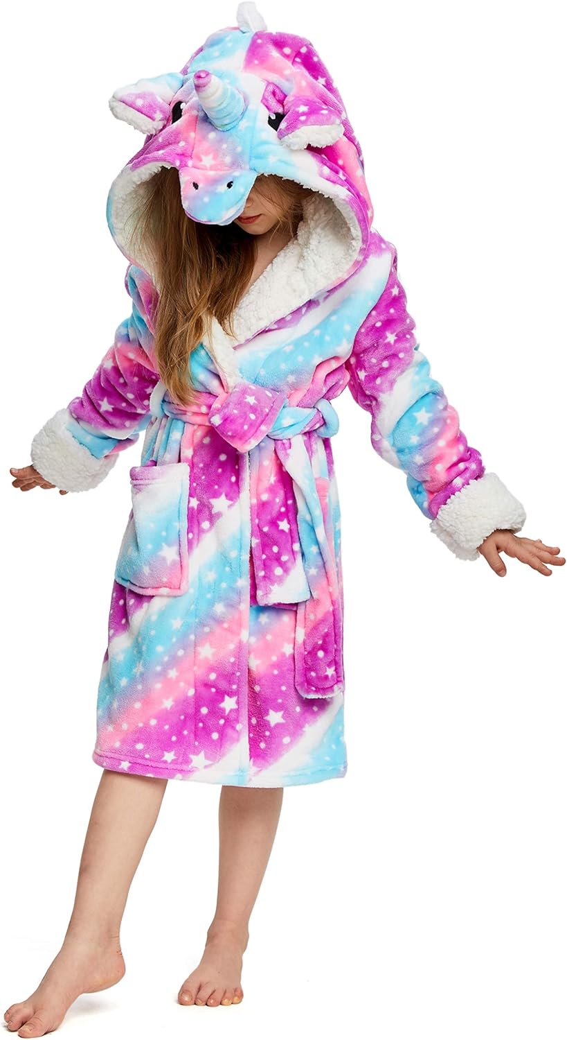 NEWCOSPLAY Unisex Kids Unicorn Plush and Soft Fleece Bathrobe: Clothing