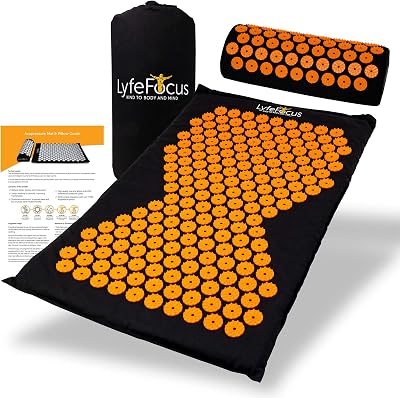 LyfeFocus Acupressure Mat & Pillow Set with Travel Bag – Black & Orange