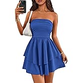 PRETTYGARDEN Women's 2026 Summer Strapless Tube Mini Dress Off Shoulder Smocked Ruffle A Line Flowy Short Party Club Dresses