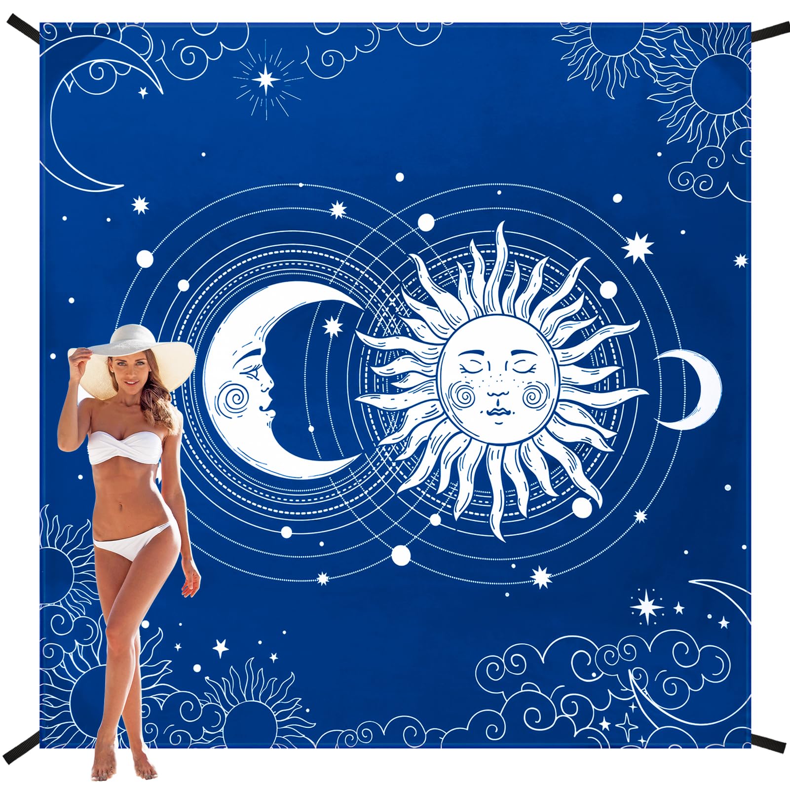 Photo 1 of HIHOHO Beach Blanket, Sandproof Beach Mat, Waterproof Quick Drying Lightweight Outdoor Aztec Picnic Mat 79" X 83"/120"x108" for 2-8 Adults for Travel, Camping, Hiking