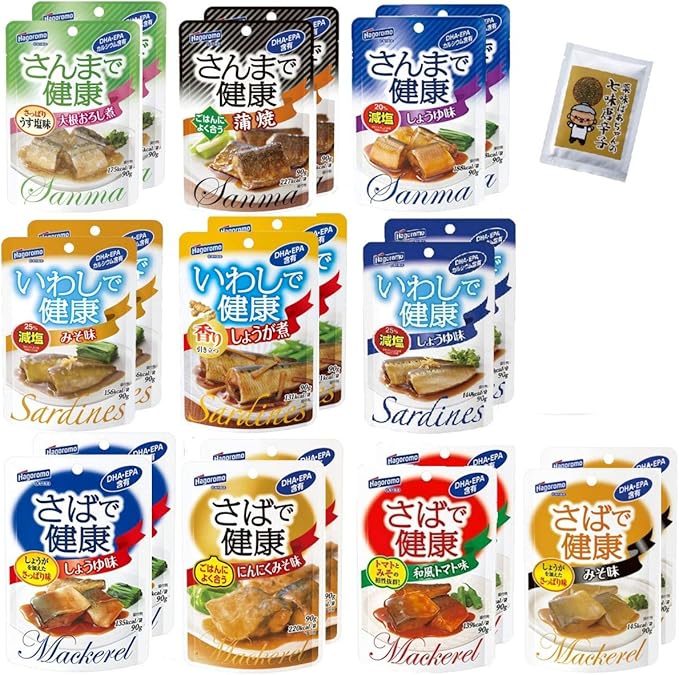 Amazon はごろも 健康シリーズ パウチ 人気 ベスト10種x2食 計食 さば いわし さんま 薬味ばあちゃんの七味唐辛子 10g セット ノーブランド品 レトルト 料理の素 通販