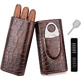 AMANCY 3-Finger Classy Black Brown Crocodile Pattern Leather Cigar Case With Small Humidifier and Cutter