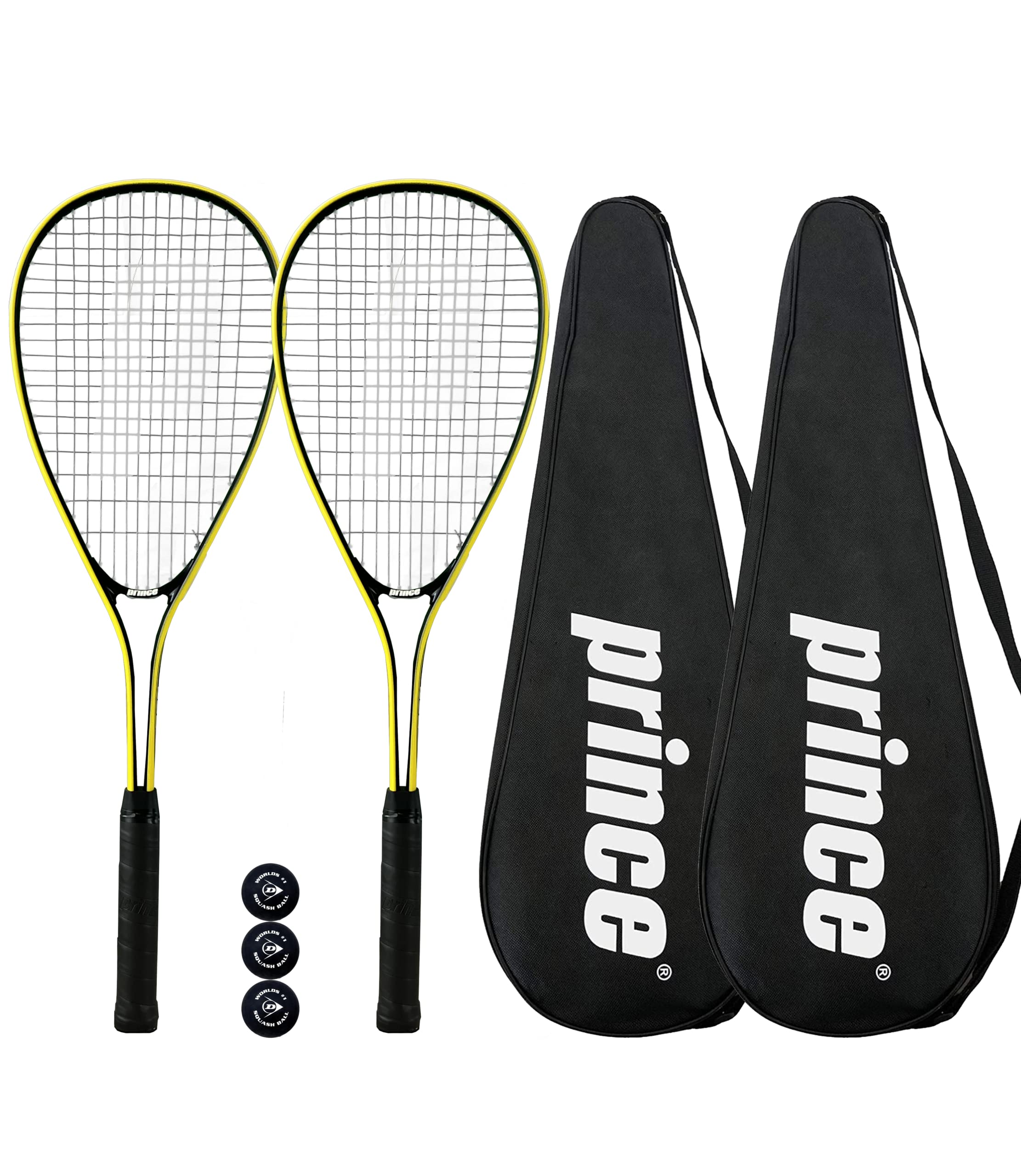 2 x Prince Power Rebel Ti Squash Rackets + Covers + 3 Squash Balls