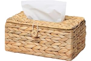 MINHKUST Tissue Box Holder with Flip-Open Top, Tissue Box Cover Rectangular, Rattan Wicker Rectangle Tissues Box Cover, Boho Decorative Facial Tissue Holder on Table and Barthroom, Fits 184-Count Box