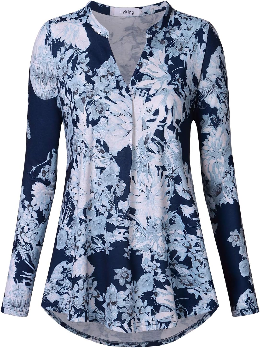 Lyking Women's Henley V Neck Long Sleeve/Sleeveless Curved Hem Chiffon Blouse Shirts Tank Tops