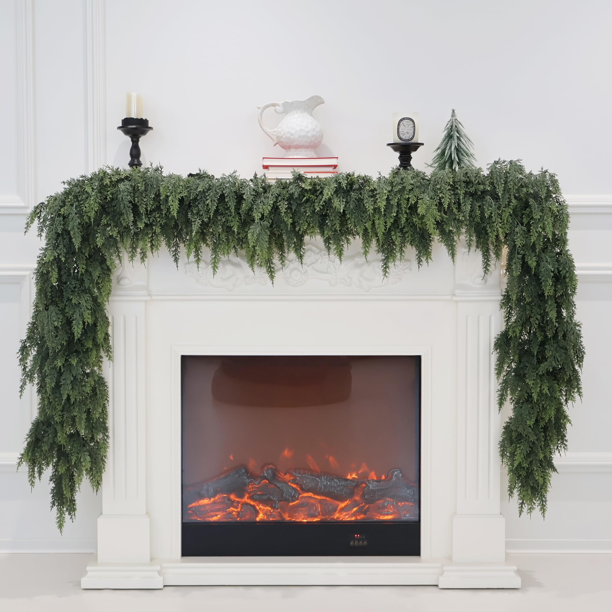 Photo 1 of Christmas Cedar Garland Artificial Real Touch Thickness Realistic Greenery Pine Garland for Mantle Fireplace Outdoor Indoor Christmas Decorations 6FT