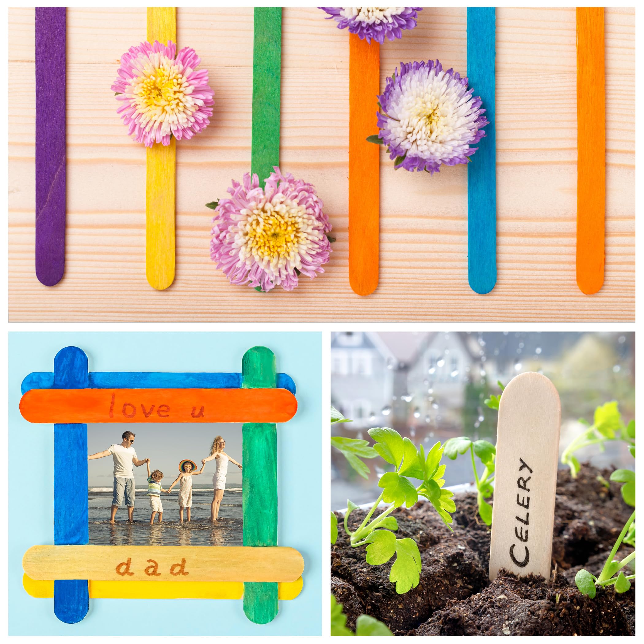 60 Pieces Jumbo Craft Sticks, 8 Inch Natural Wooden Popsicle Sticks, Multi-Functional Ice Cream Sticks for Crafts, Tongue Depressors, Hair Removal and Waxing Sticks, Plant Labels, DIY Classroom Crafts