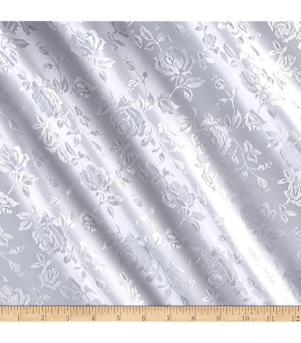 Amazon.com: White Satin Floral Jacquard Fabric 58 inches