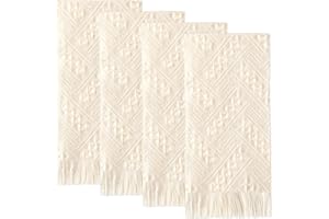 HunnmingRe 4 Pack Boho Bathroom Hand Towel 14 x 30 Inch 100% Turkish Cotton Decorative Boho Kitchen Hand Towel Farmhouse Bathroom Decor Set Absorbent Soft Guest Tea Gift(Cream White)