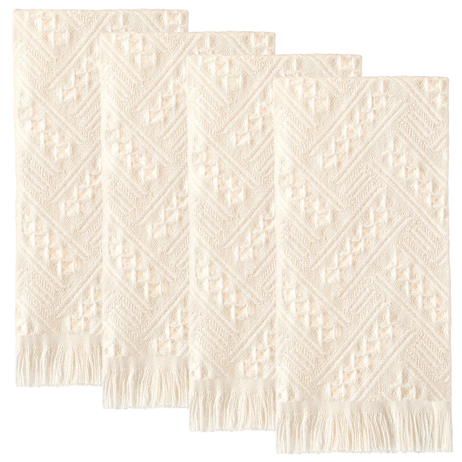 HunnmingRe 4 Pack Boho Hand Towel for Bathroom Kitchen 14 x 30 Inch 100% Turkish Cotton Spring Boho Decorative Towel Waffle Farmhouse Bathroom Decor Absorbent Soft Guest Gift(Cream White)