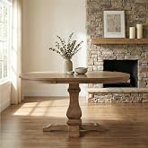 Merax Rustic Expandable Pedestal Dining Table, 39" Round to 57" with Extension Leaf, Rubberwood Base, Farmhouse Kitchen Table for 4-6, Walnut