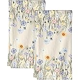 Miss Adola Flour Sack Kitchen Towels - Set of 2 Spring Dish Towels with Hanging Loop 18x26 Inch Absorbent Reusable Cotton Cloths for Cleaning Cute Design Home Decorative Housewarming, Colorful Flower