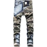 Enrica Men's Ripped Straight Slim Moto Biker Jeans