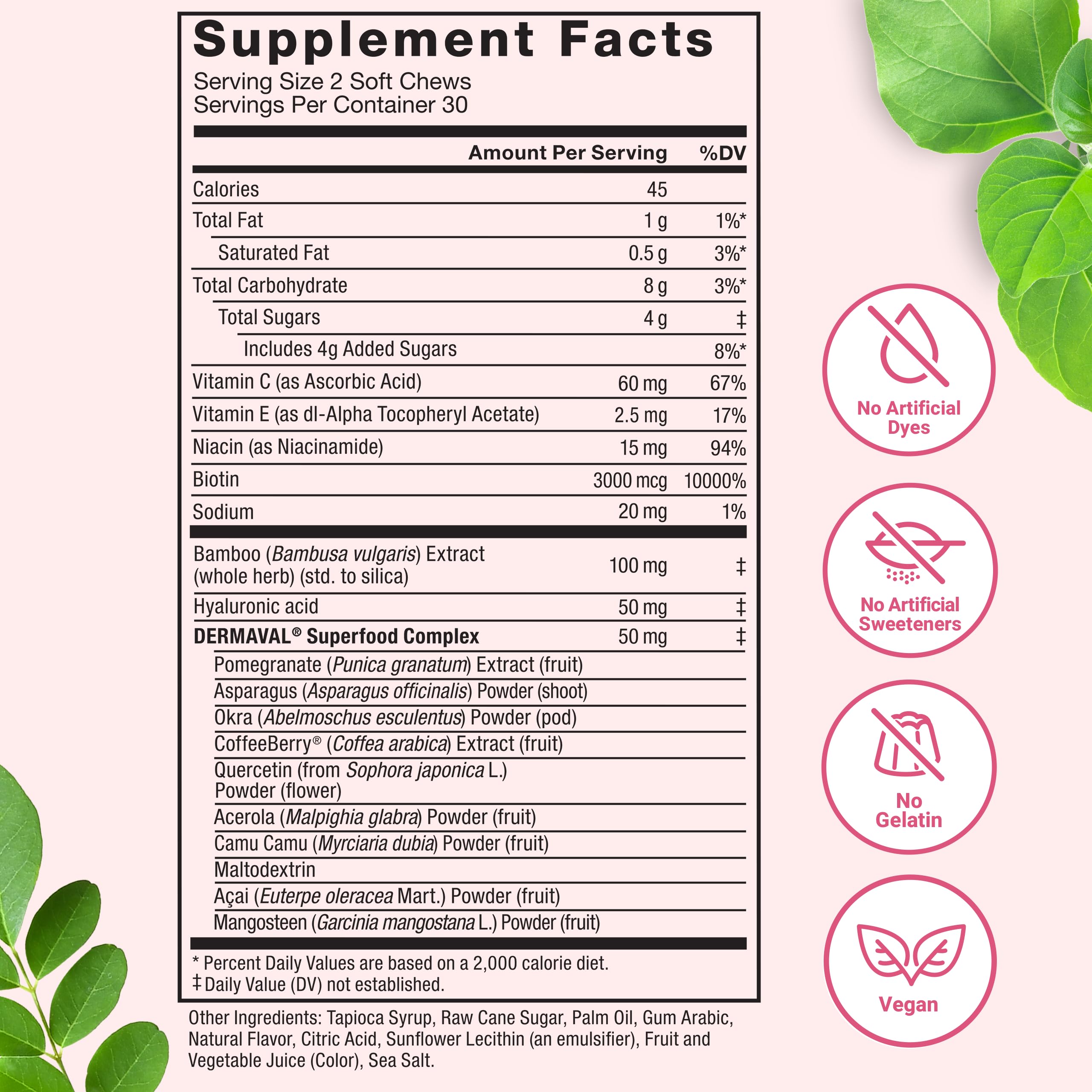 Force Factor Collagen Boosting Superfoods, Vegan Collagen Booster for Women, with Biotin, Hyaluronic Acid, and Vitamin C, for Hair, Skin, Nails, & Joint Support, Tropical Fruit, 60 Soft Chews