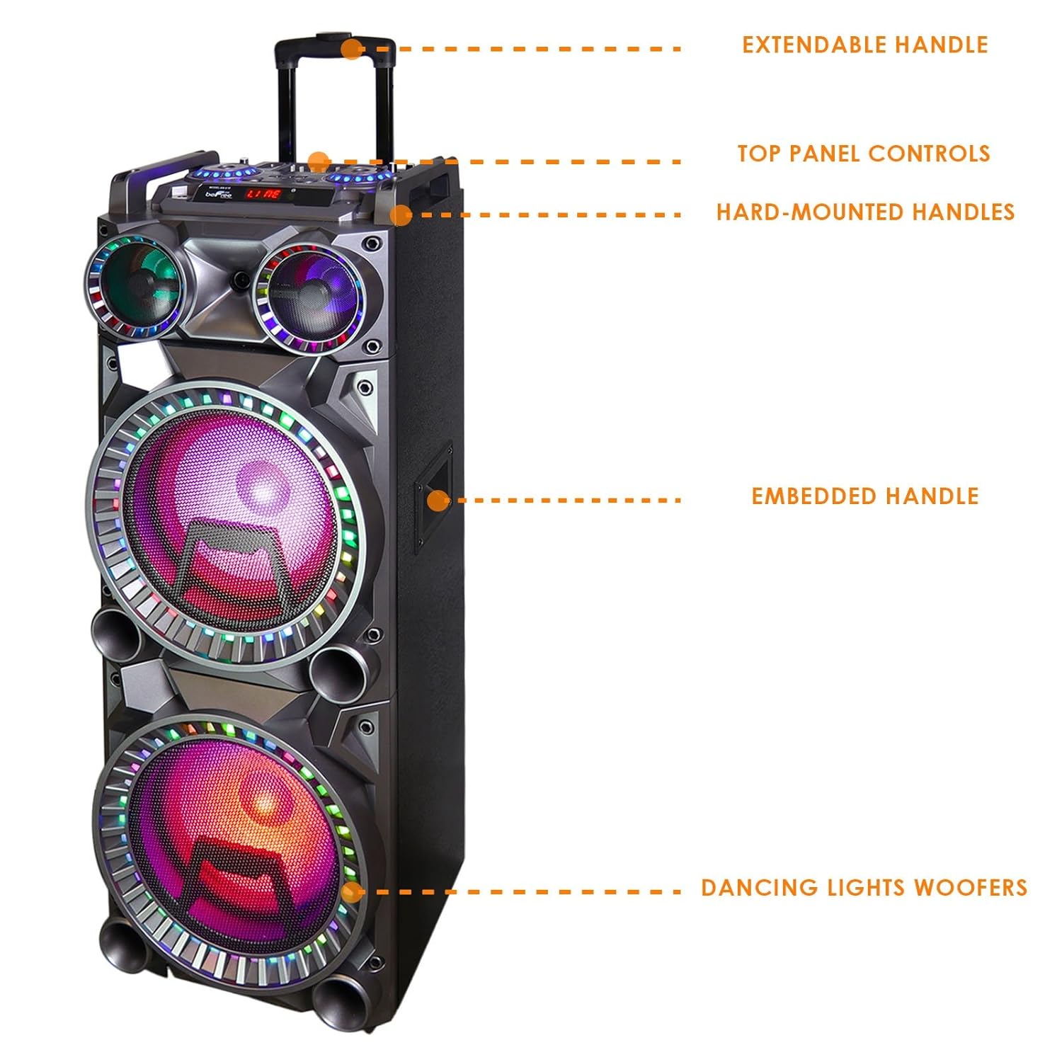 befree sound dual 10 inch subwoofer bluetooth portable party speaker