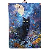 Black Cat Blanket Gifts for Women Adults, Soft Warm Lightweight Flannel Throw Blankets for Camping Bedroom Living Room Home Sofa Travel Decor 50" x 60"