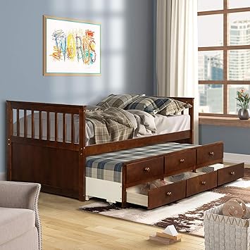 Amazon Com Danxee Wood Bed Captain S Bed Storage Twin Daybed With