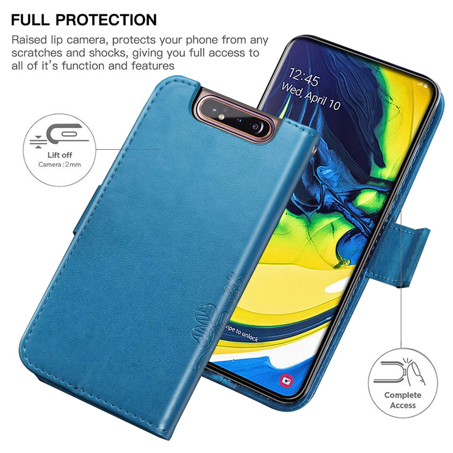 Halnziye Case for Samsung Galaxy A80, Premium Magnetic Closure Flip Leather Wallet Case [Book Desig] [Card Slots] Hard PC Phone Cover Desgined for Samsung Galaxy A80 - Blue